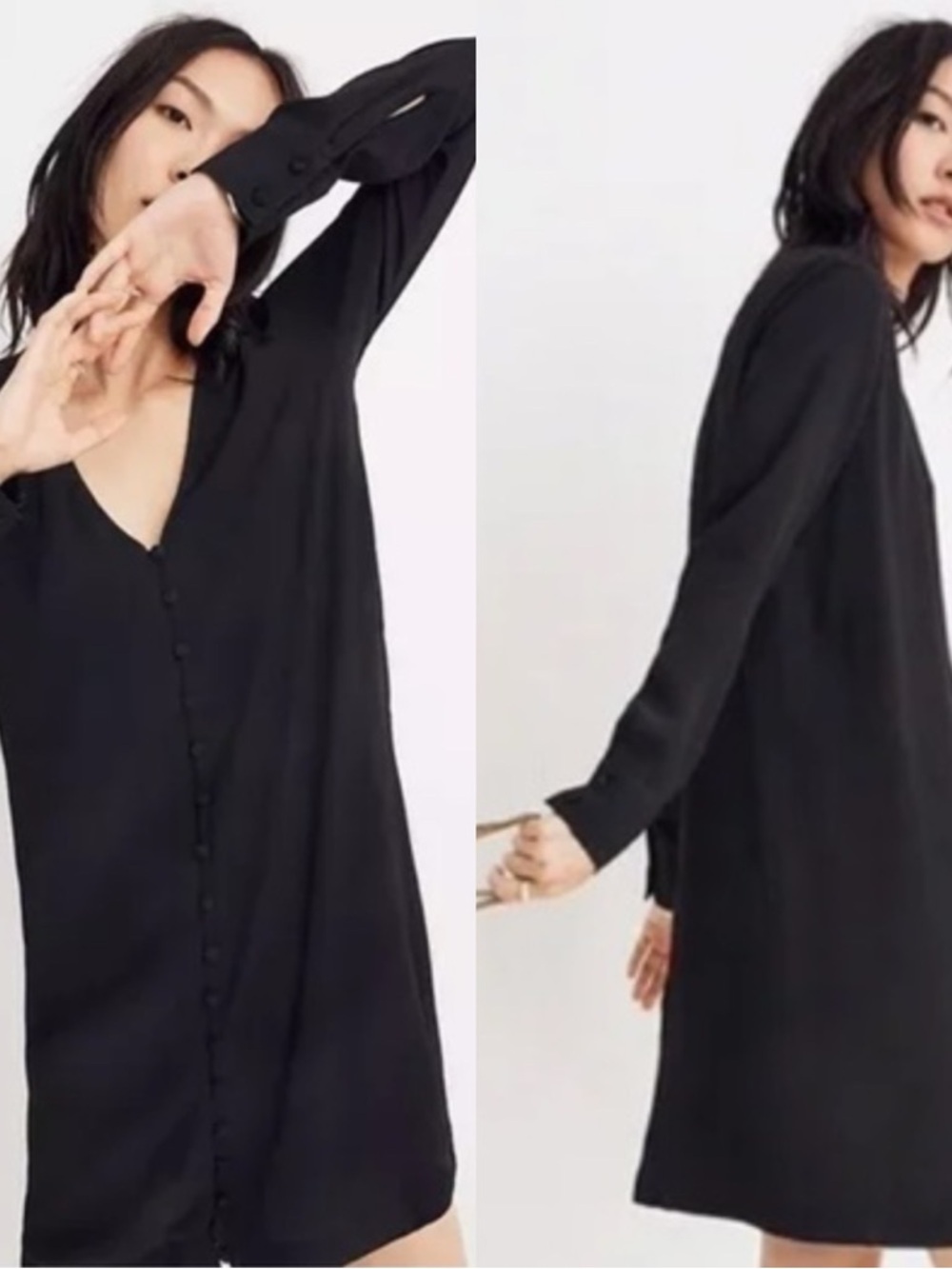 MADEWELL Heather Long Sleeve Button Down Black Mini Dress